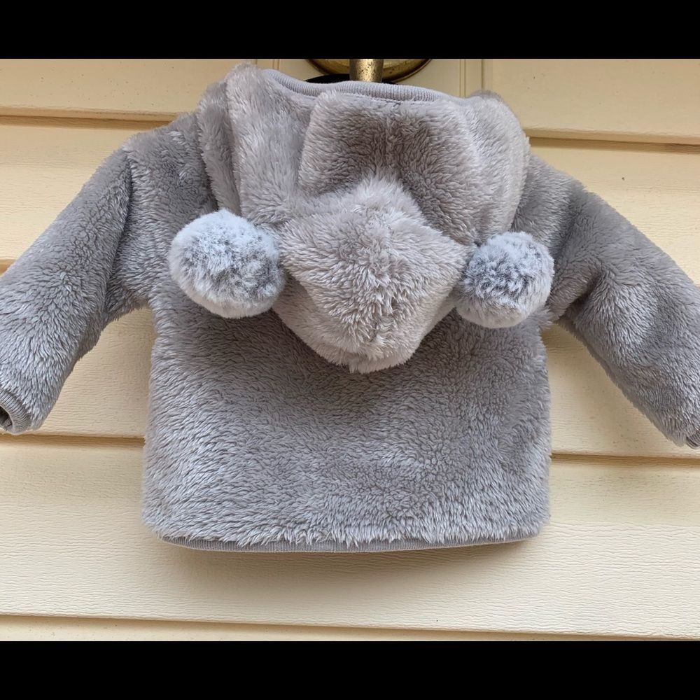 Cat & Jack grey fuzzy hooded with ears jacket, full zipper, adorable, 0-3 mon.